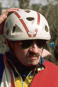 Bell Biker helmet, 1974 (Helmet wearer is Jacek Rudowski, avid Boston-area recreational cyclist.)