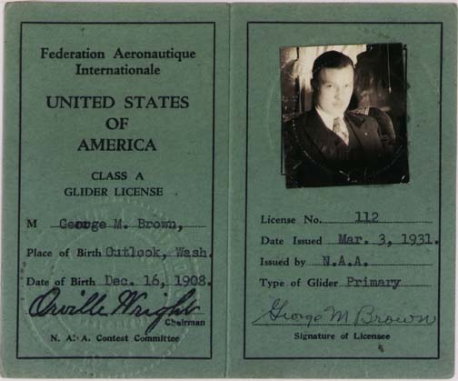 1931 Glider license, signed by Orville Wright